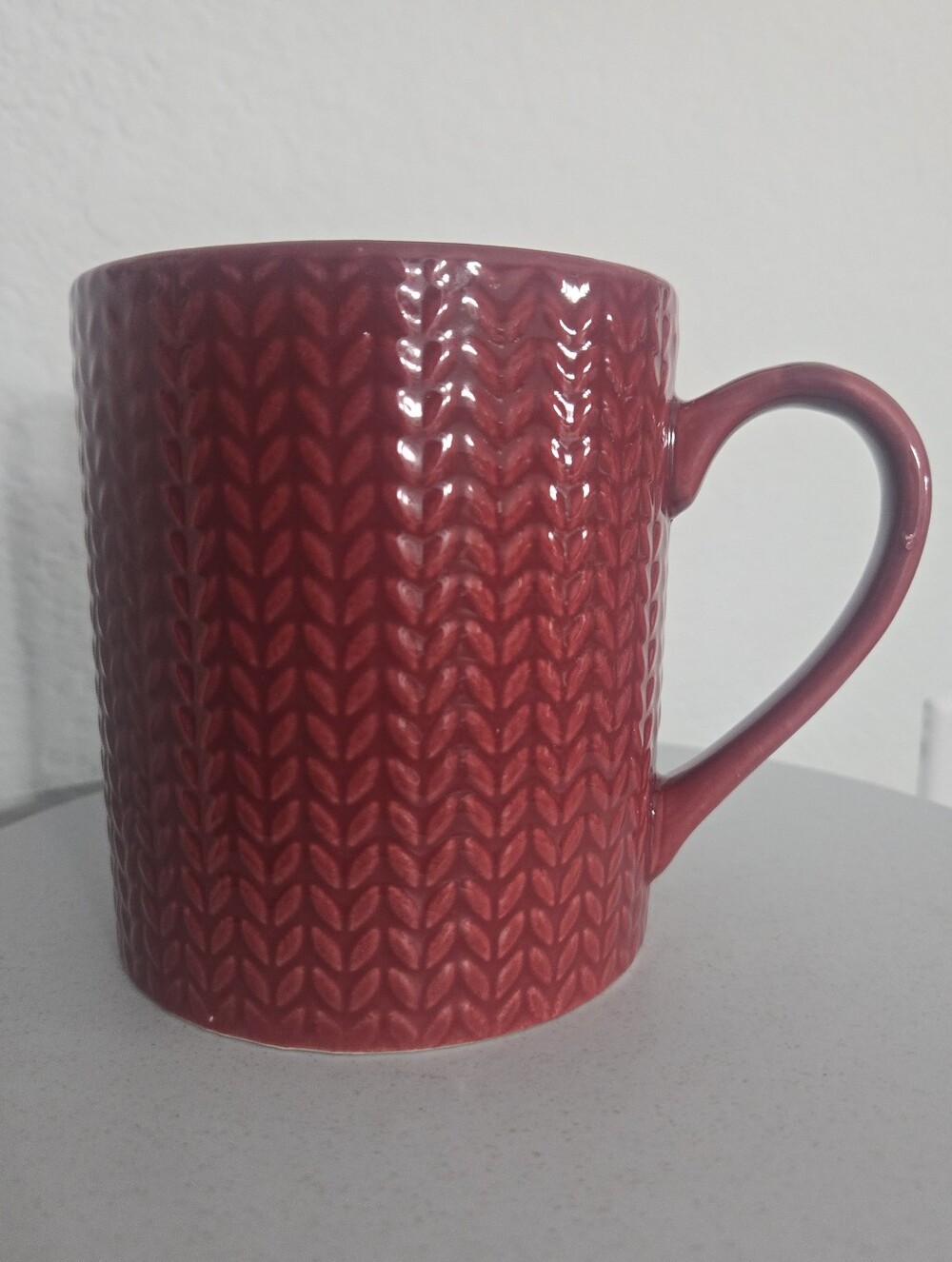 DesignPac Oversized Burgundy Red Embossed Herringbone Knit Textured Ceramic Mug
